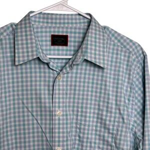 UNTUCKit Mens Large Slim Fit Blue Gingham Check Long Sleeve Button Down Shirt